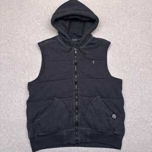Polo Ralph Lauren Sleeveless Hoodie Vest Men XL Blue Waffle Thermal Lined Hooded